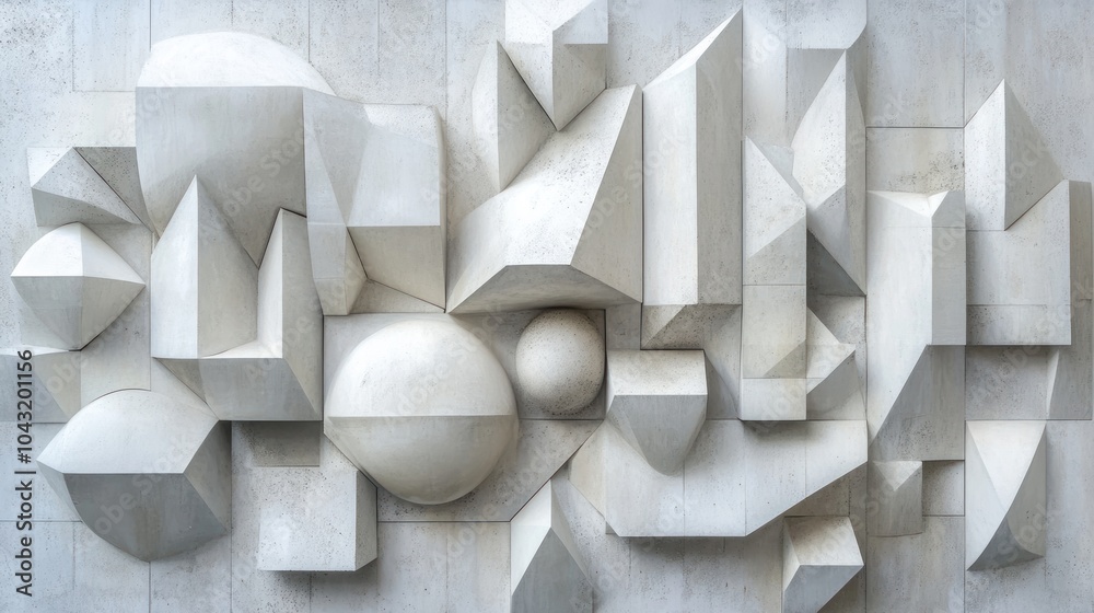 Wall mural layered geometric shapes in various shades of white creating depth and subtle shadows