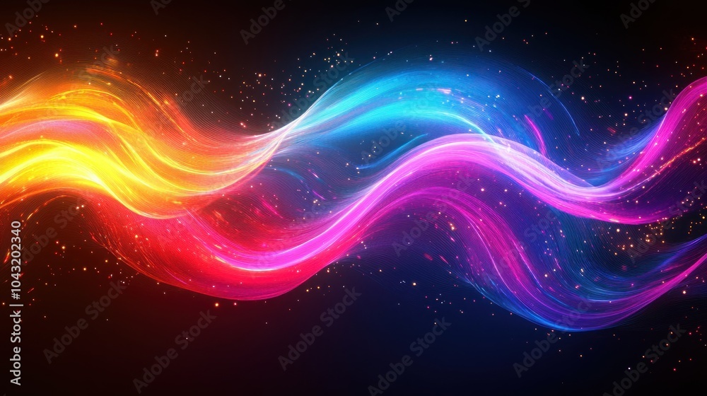 Canvas Prints dynamic flowing lines in vibrant neon colors on a dark background, giving a futuristic and stylish e
