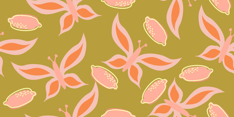butterfly seamless pattern with flowers