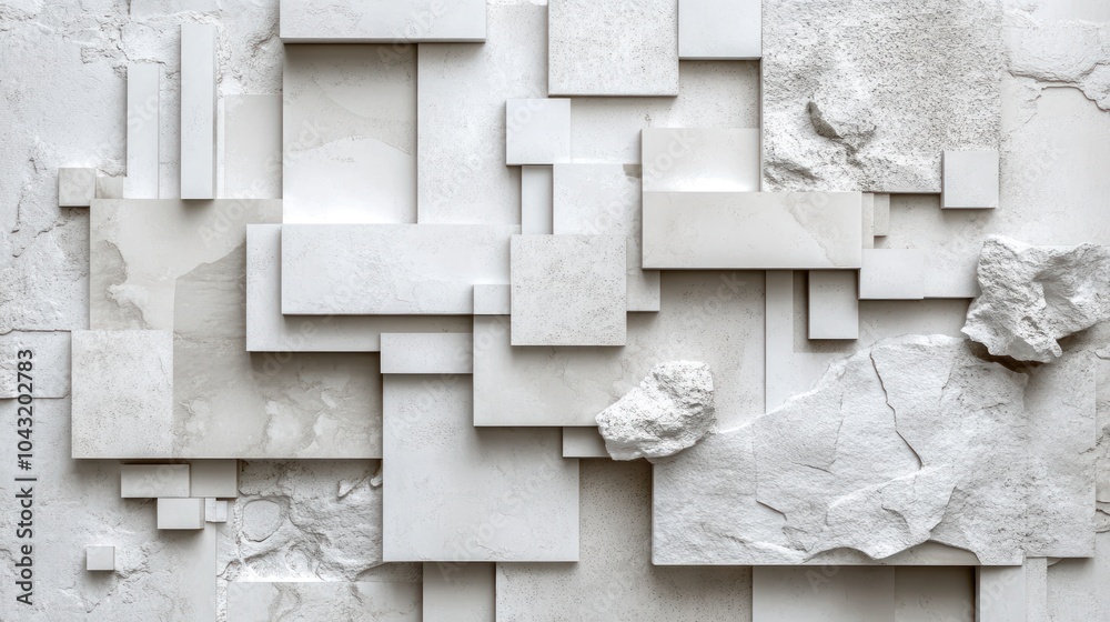 Wall mural layered geometric shapes in various shades of white creating depth and subtle shadows