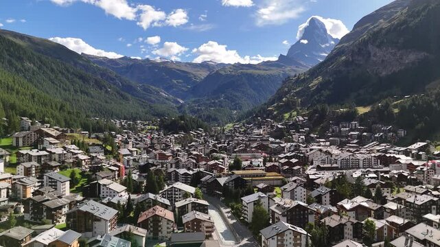 Bird's-eye view of Zermatt and the Matterhorn in Switzerland