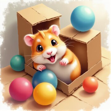 Adventurous Hamster Navigating the Cardboard Maze