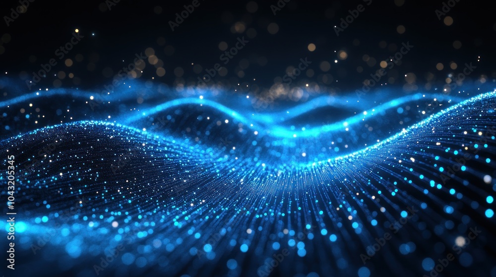 Wall mural tech-inspired abstract background with light blue circuits and digital flow patterns on a dark surfa
