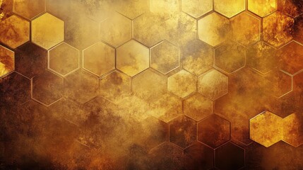 An abstract background with hexagonal shapes inspired by honeycombs, using warm golds and browns