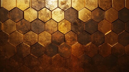 An abstract background with hexagonal shapes inspired by honeycombs, using warm golds and browns.