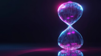 Neon Hourglass: A futuristic hourglass glows with vibrant neon colors, its ethereal glow illuminating the darkness.  