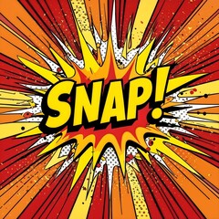 Vibrant comic book style explosion with snap text design, Vibrant Pop Art Explosion Featuring Bold Comic Book Snap Design in Bright Colors