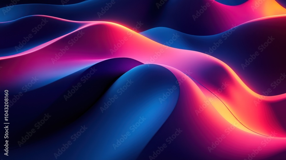 Wall mural abstract 3d shapes in neon shades, casting shadows and creating depth against a smooth gradient back