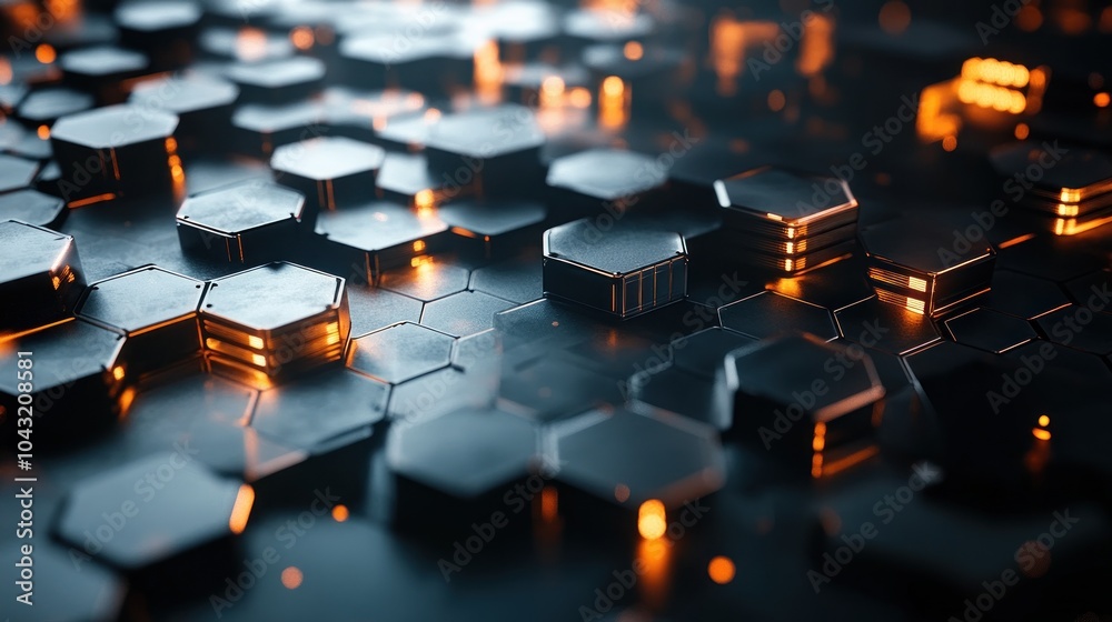 Wall mural complex web of interlocking 3d hexagons with light reflections in a high-tech design
