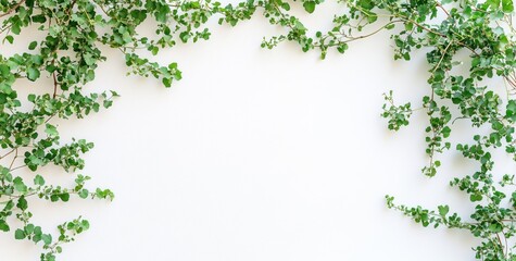Green vines framing a blank wall, ideal for backgrounds or nature-themed designs.