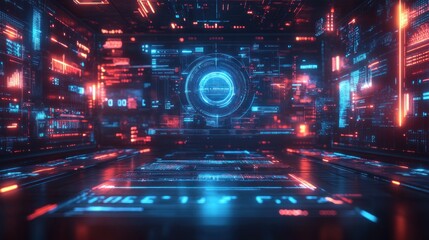 Futuristic holographic interface elements with transparent digital screens and floating numbers