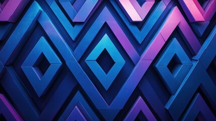 Repeating pattern of interlocking triangles in vibrant shades of blue and purple with sharp edges