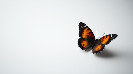 Naklejka premium A single orange and black butterfly with wings spread against a white background.