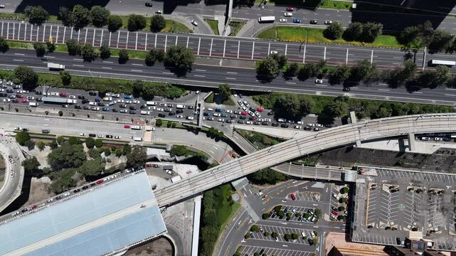 Slow traffic near Santa Fe station of interurban train in Mexico City