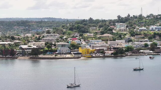 Port Vila, Efate, Vanuatu - A Scenic View of the Harborside Capital and Central Hub - Aerial Drone Shot