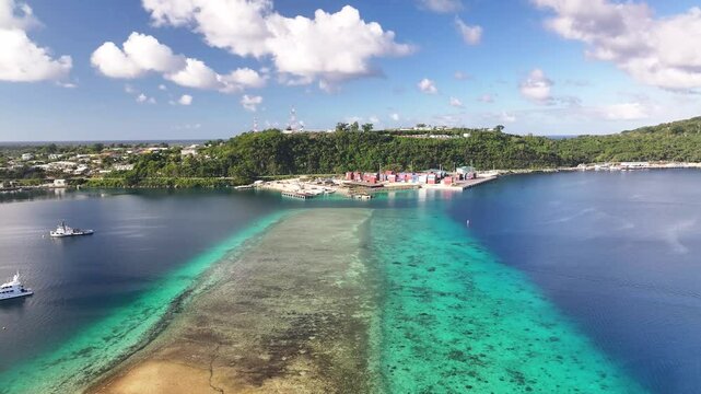 Port Vila, Efate, Vanuatu - A Picturesque View of the Blue Waters Showcasing Lapetasi International Wharf - Drone Flying Forward