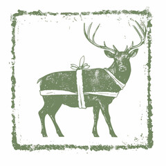 Illustration of a deer stamp design with intricate details