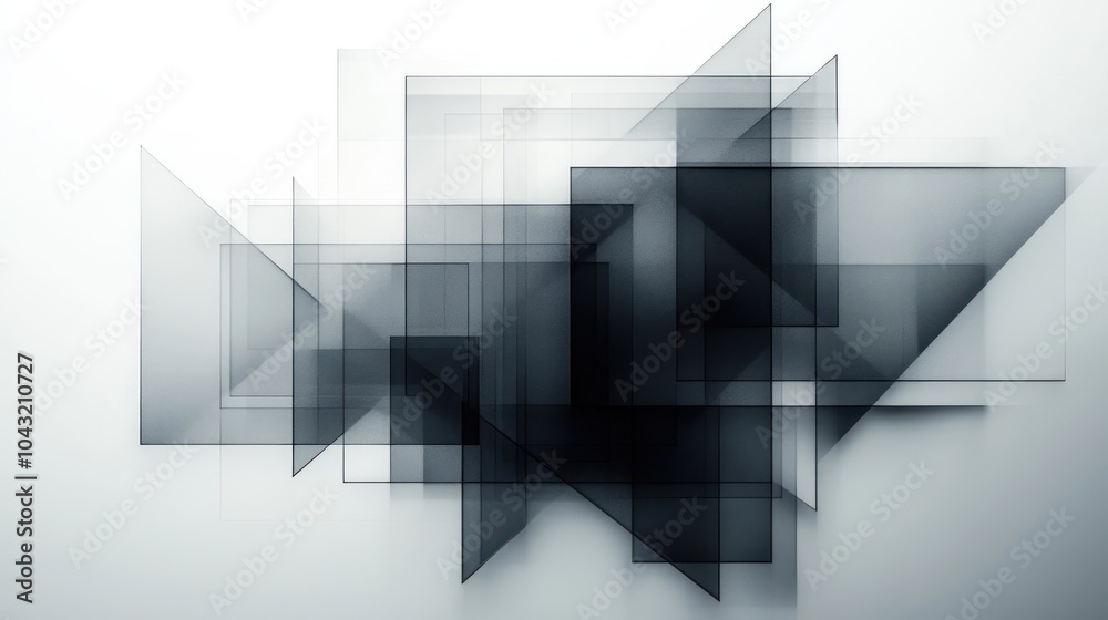 Wall mural layered geometric shapes with translucent squares and triangles creating depth and movement