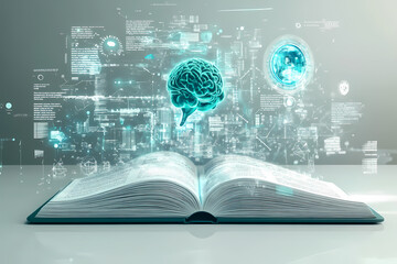 3D illustration of a large open book creatively transformed into medical technology and healthcare innovation