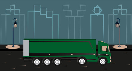 night, 24 ours, drive, driver, green truck, delivery, fast, lamp