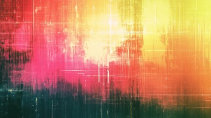 Static noise overlay with RGB color separation and glitch lines, creating a retro digital malfunction look
