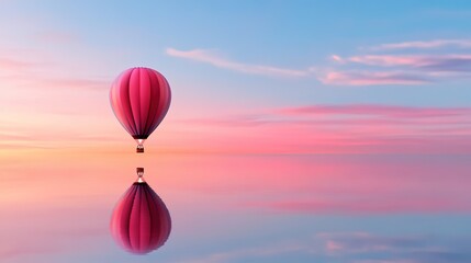 Obraz premium Vibrant Hot Air Balloon at Sunset Over Calm Water