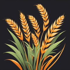 Golden wheat stalks sway gently against a vibrant orange sunset sky