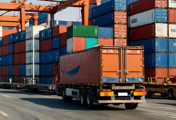 Truck surrounded by containers