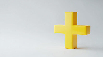 Obraz premium 3D render of a yellow plus sign on a white background.