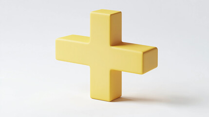 Fototapeta premium 3D render of a yellow plus sign on a white background.