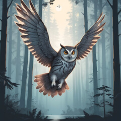 Flying eagle owl in a jungle