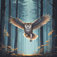 Flying eagle owl in a jungle