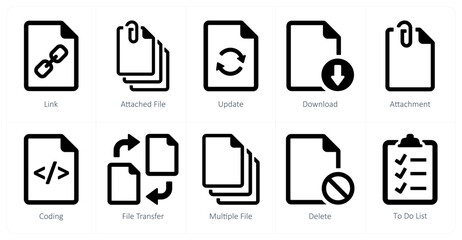 A set of 10 File icons as link, attached file, update