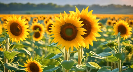 Fototapeta premium Sunflower field in cloudy blue sky and Sunflower field in winter