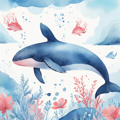 A watercolor dolphin illustration isolated on a white background