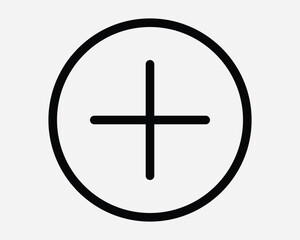 Positive Terminal Plus Add Addition Math Round Circle Mathematics Sum Button Cross First Aid Medical Icon Sign Line Outline Black White Vector Shape