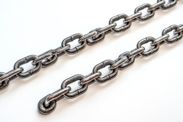 Obraz premium Against a white background, a collection of silver jewelry chains is displayed