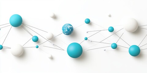 Obraz premium Abstract network of blue and white spheres connected by thin lines.