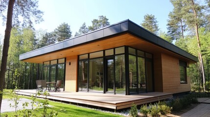 Fototapeta premium Modern Wooden House in Forest Setting 