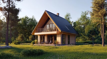 Eco-house from SIP panels --ar 16:9 --style raw --v 6.1 Job ID: e7db2121-91ea-4450-899f-ccc2be23a22b