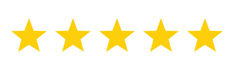 Obraz premium Five star rating customer product review icon. Yellow 5 star rating feedback for website, app, ui design. PNG Transparent