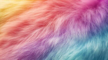 Detailed macro photograph of vibrant multicolor fur texture, focusing on the fluffy, soft surface and the gentle mix of colors.