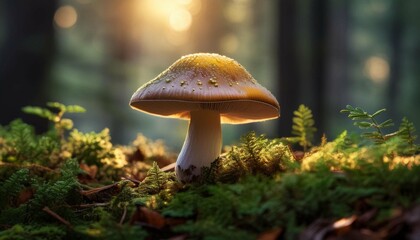 Close-up photo of a mashroom growing in the forest