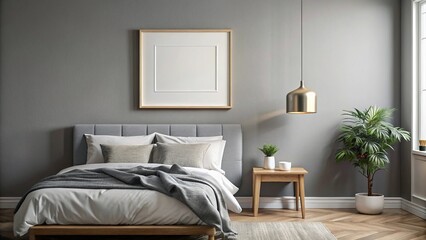 High angle square frame mockup on grey wall