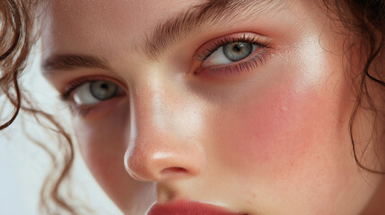 Obraz premium close up portrait of a woman, makeup model, cosmetics, pink tone makeup