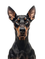 Doberman sitting, isolated on white background