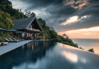 Fototapeta premium Outdoor and indoor luxury villas with large swimming pools