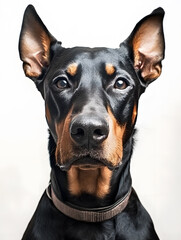 Doberman sitting, isolated on white background