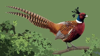 Colorful Pheasant in Scenic Nature Landscape Illustration