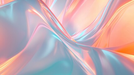 Naklejka premium Smooth elegant silk fabric flowing in the wind forming an abstract holographic background with copy space. Perfect for designs related to fashion, luxury, and beauty